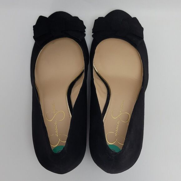 Jessica Simpson Sheryll Womens Suede Black Bow Toe Slip On Wedge Shoes Size 8M - Picture 3 of 12